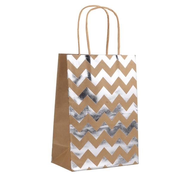 

gold silver heart chevron kraft paper gift bag handle festival jewelry favor bags wedding birthday party gift package wrapping wmtmfn