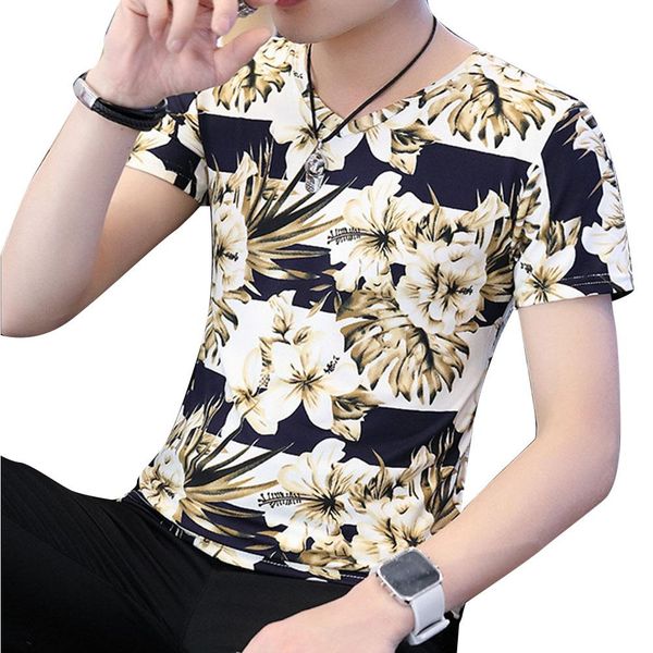 

summer tshirt for men fashion t shirt short sleeves v collar stretch slim young male clothes kg-87, White;black