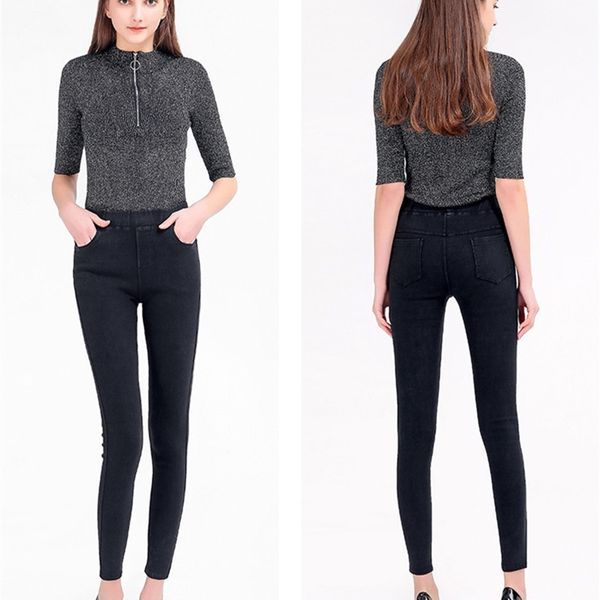 Kadınlar Siyah Mavi Kot Tayt Mujer Rahat Skinny Jeggings Bayan Yüksek Bel Denim Legging Femme Kadınlar için 4 Cepler Ile 201027