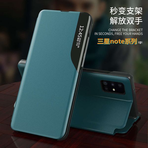

qasuitable for samsung note20 ultra flip magnetic mobile phone case note10 side display half window vertical bracket leather caselk