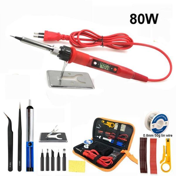 

60w/80w digital electric soldering iron welding iron staion 110v 220v with soldering accessories tips stand 0.8mm 50g tin wire1