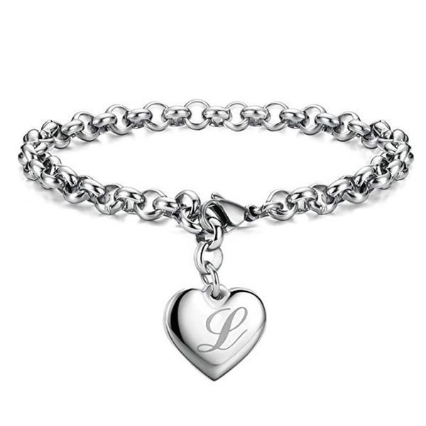

charm bracelets initial stainless steel heart 26 letters alphabet link bracelet jewelry for women, Golden;silver