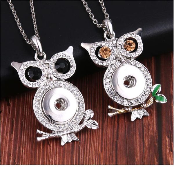 

boom life new owl rhinestone snap jewelry buttons necklaces link chain 60cm with crystal pendant fit 18mm snaps bbyopb, Silver