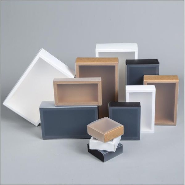 

10pcs kraft paper box with frosted transparent cover drawer style cardboard box for doll packaging jewelry gift