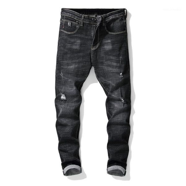 

men's jeans 2021 european style men ripped hole moustache effect stretch denim pants runway slim biker fashion hiphop skinny jeans1, Blue