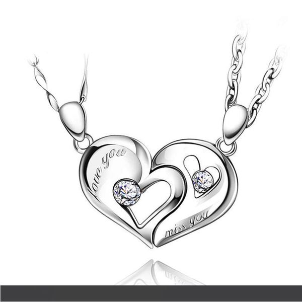 

Chain Sliver Heart Love Necklaces for Couples Korean Ladies Fashion Trendy Paired Suspension Pendants Model collier ras du cou