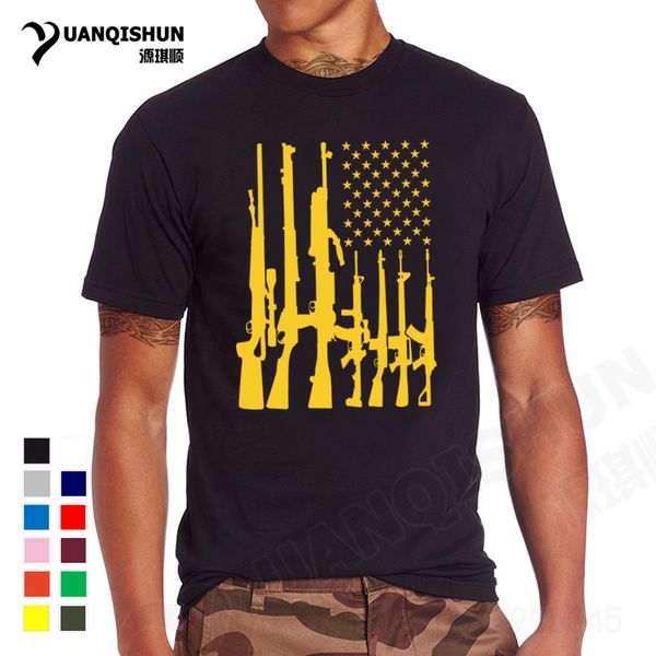 

спорт yuanqishun boutique tshirt 2017 new mens американского флага с пулеметами футболки summer casual tshirt hot огнестрельное оружие топы