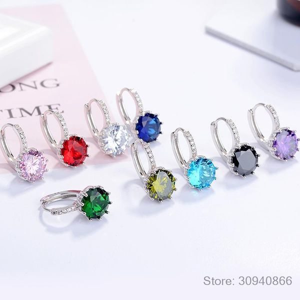

12 style optional trendy silver 925 jewelry gemstones earrings for women short style ear drops with 10mm zirconia party