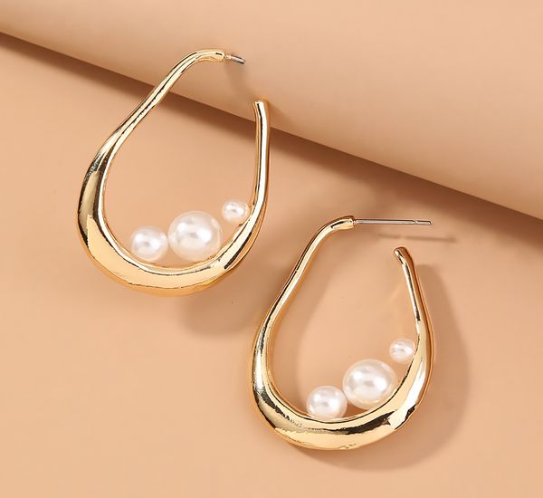 

selling necklace metal geometric accessories simple and fashionable u-shaped size pearl earrings temperament pearl earrings earrings fac, Black