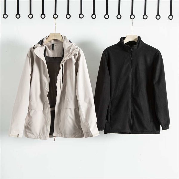 

north classic fashion three-in-one two-piece men's jacket detachable fleece liner multi-piece color matching stitching design good warm, Black;brown