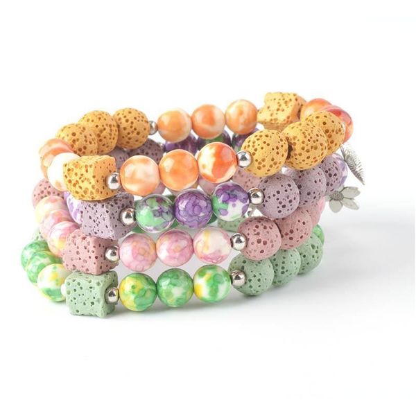 

wholesale new european and american colored volcanic stone bracelet alloy jewelry girlfriend sisters 2019 jewelry gift shipping xt76c, Black