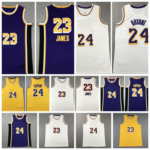 

2021 mens los angele swingman basketball jerseys authentic stitched 23 black mamba james purple yellow white jersey with real logo tags, Black;red