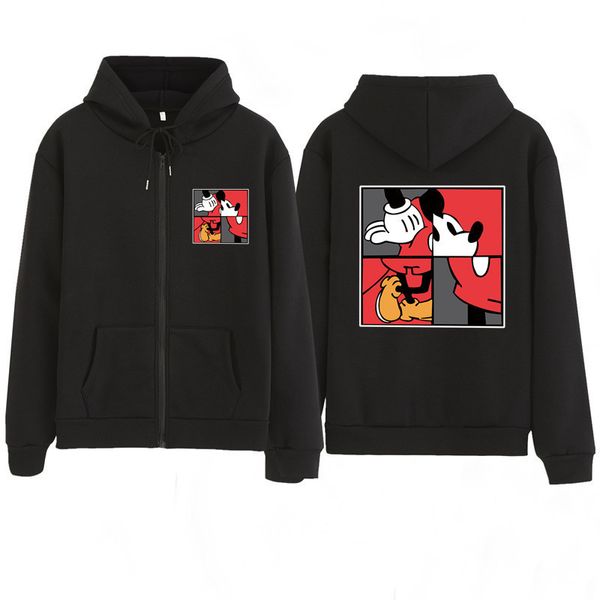 

new autumn and winter korean zipper hooded jacket for men and women, Black