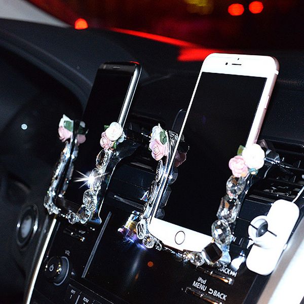

new universal with crystal rhinestone air vent mount clip mobile phone holder in car gps for iphone samsung