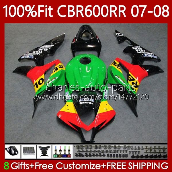 Feedings de Molde de Injeção para Honda CBR 600cc 600 RR CC F5 600F5 2007 2008 Body 70NO.103 CBR-600 CBR600 RR CBR 600RR 07-08 CBR600F5 CBR600Rr Repsol Green 07 08 OEM Bodywork