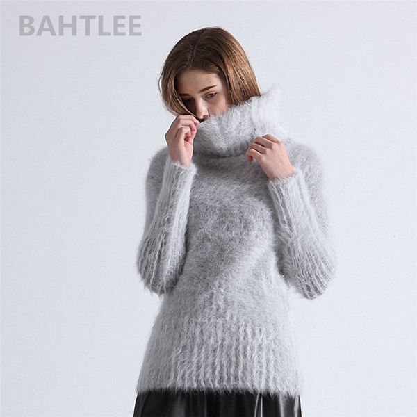Bahtlee outono inverno feminino angora camisola de tortleneck pulôver mink cashmere tricô mangas compridas lã jumper de malha lj201112