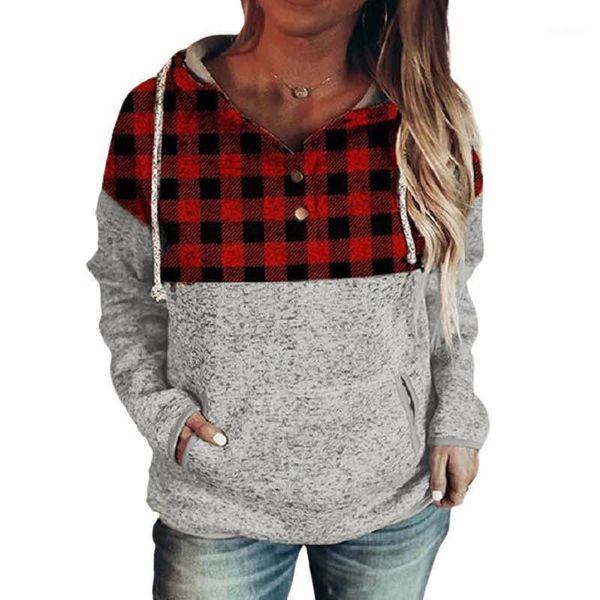 

women hooded patchwork printing hoodies autumn casual long sleeve drawstring open button collar front pocket pullover, Black