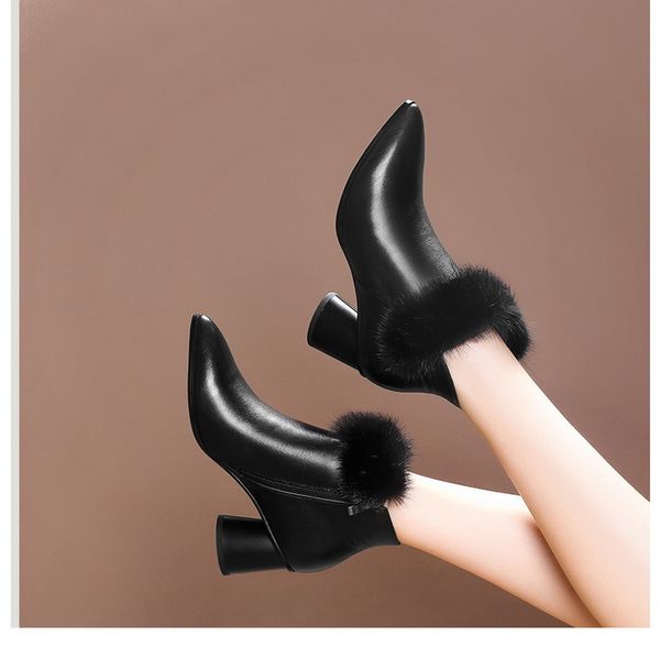 

new beautiful women boots with fur c0202, Black