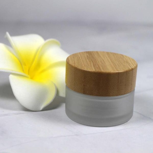 

15g glass jars for cosmetics frosted empty jar pots cosmetic makeup face cream containers with bamboo cap