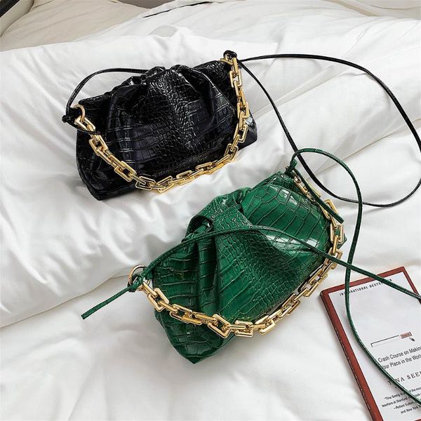 

retro alligator pu crossbody bags women cloud pleated chain clutch handbag