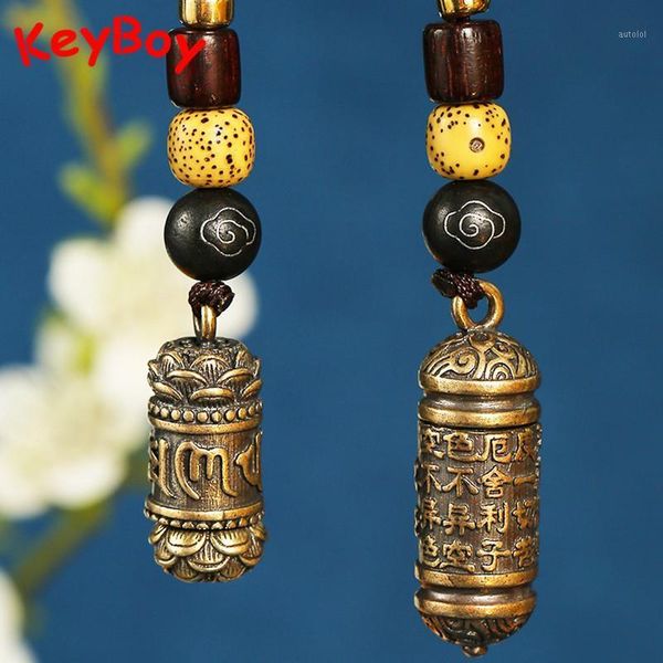 

buddhist mantra bottle car rope keychain pendant trinket accessories copper buddha sutra cylinder hanging for key chain backpack1, Silver