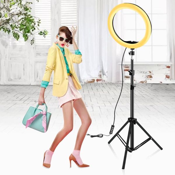 

flash heads 33cm 13 inch selfie ring light with phone holder 1.6m adjustable metal stand lamp for live streaming vlog short video youtube