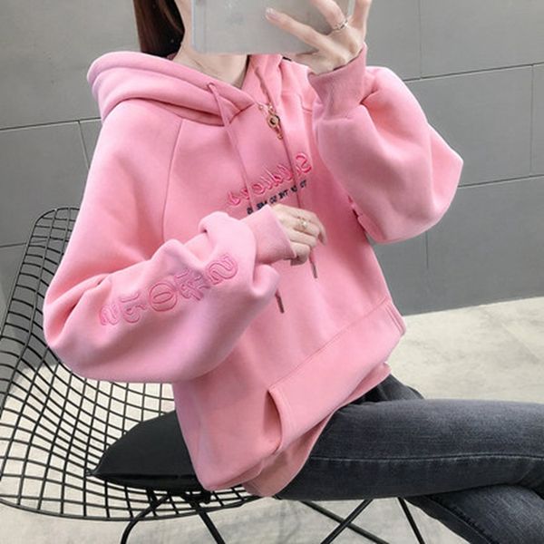 

новая осень зима корейский капюшоном свитер 2020 женщин с плюшевой теплой теплой sweatercoat sweatercrew шею свитер пальто wtkkn, Black