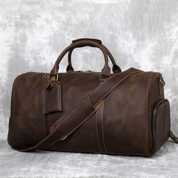 

zrcx retro genuine leather travel bag men's cowhide distressed portable bag large capacity business travel messenger