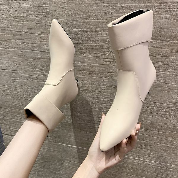 

autumn 2021 new plutonium leather low heels short pointed to women's shoes mujer size 35-39 black boots icn1