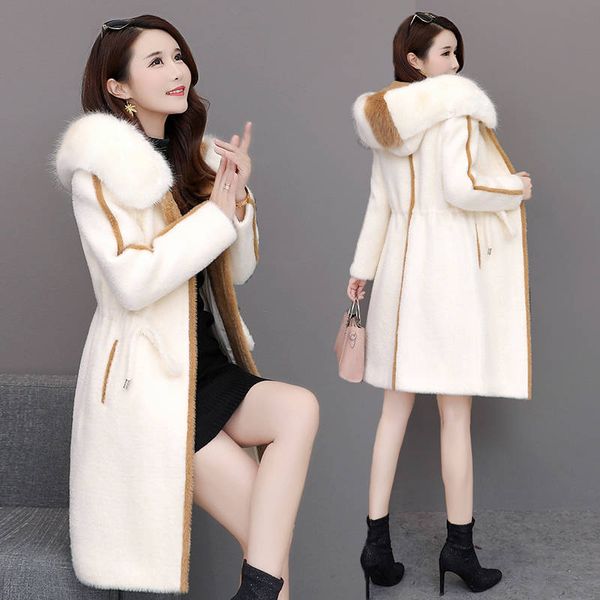 

2020 new fur from the fake long female mink coat mc0o, Black