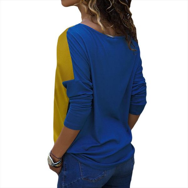 

2020 new t shirt women fashion patchwork color block shirt leisure long sleeve cotton casual loose t ladies office top, White
