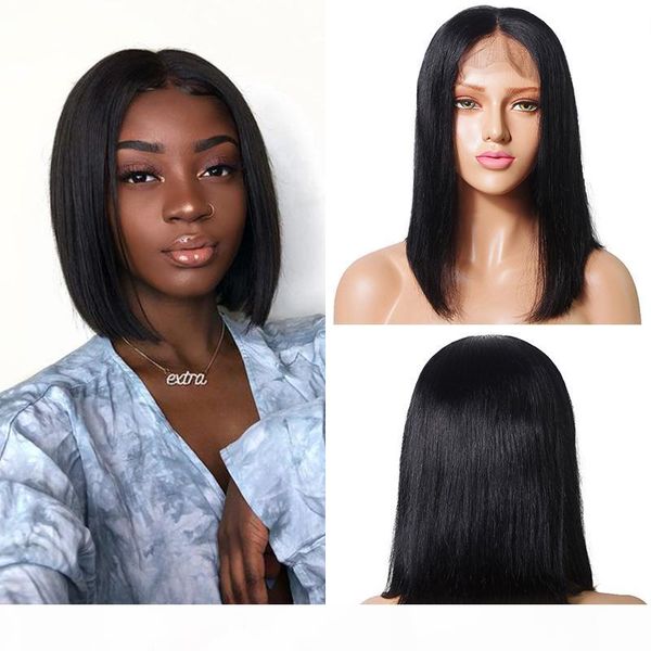 

short bob human hair lace front wigs for black women straight brazilian virgin human hair middle part short bob wigs 8-14 inch, Black;brown