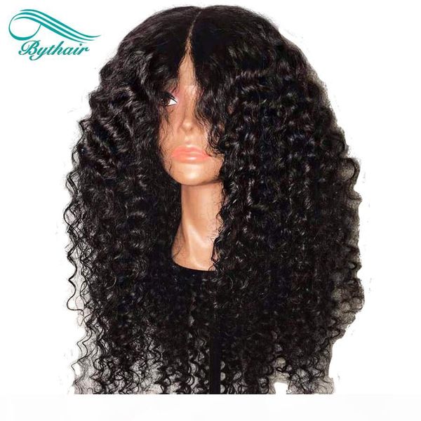 

bythair brazilian kinky curly human hair wigs brazilian curly lace front wigs glueless full lace wigs bleached knots, Black;brown