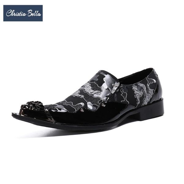 

christia bella fashion pointed toe men shoes big size metal real leather male shoes with embroidery formal dress handmade, Black