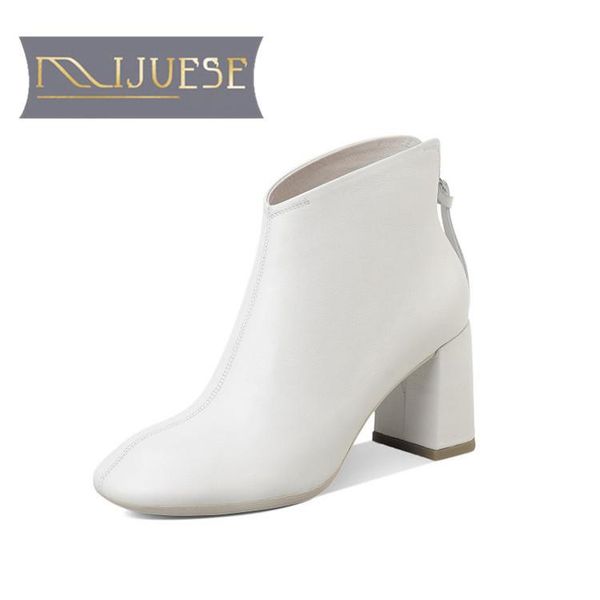 

mljuese 2021 women ankle boots cow leather winter short plush round toe zipper high heels female boots size 39, Black