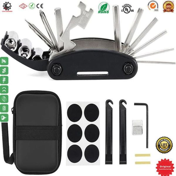 

bicycle multi function repair set 16 in 1 tool kit hex key wrench tire patch lever handy maintenance fix set road mountain bike1