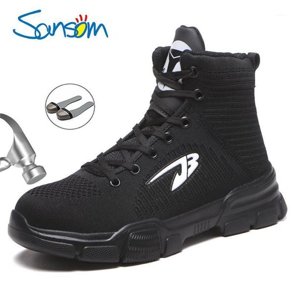

sansom season men safety work boots shoes anti-smashing steel toe cap boots indestructible working shoes pluse size 481, Black