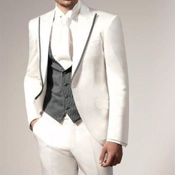 

men's suits & blazers custom design one button ivory groom tuxedos groomsmen mens wedding prom bridegroom men suit 2021 (jacket+pants+v, White;black