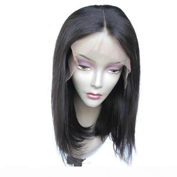 

100 человеческих волос короткие парики с ребенком волоски отбеленный узел бразильский реми волос каре 13 * 4 короткие передний парик волос д, Black;brown