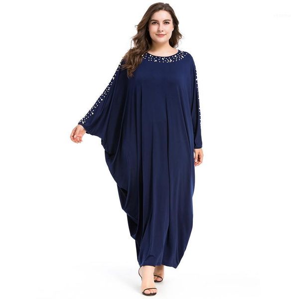

arab elegant loose abaya kaftan islamic fashion beading muslim dress clothing design women bat sleeve dubai abaya robe navy blue1, Red