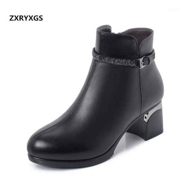 

high end fashion elegant full genuine leather boots women boots 2020 new comfort inside plush wool warm winter snow1, Black