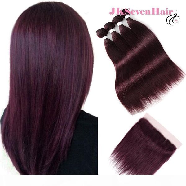 

burgundy straight peruvian virgin hair bundles 4pcs with 13x4inch lace frontal burgundy red brazilian malaysian indian remy hair wefts, Black