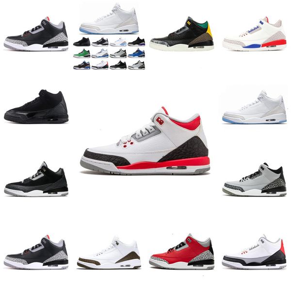 

basketball fire shoes for men jumpman 3s black cat red cement court purple blue breathable sport sneaker mens trainer with socks