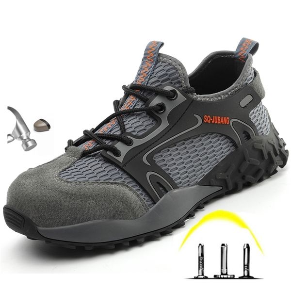 

men's new summer puncture proof safety boots men breathable anti smashing steel toe cap protective sneakers shoes light y200915, Black;brown