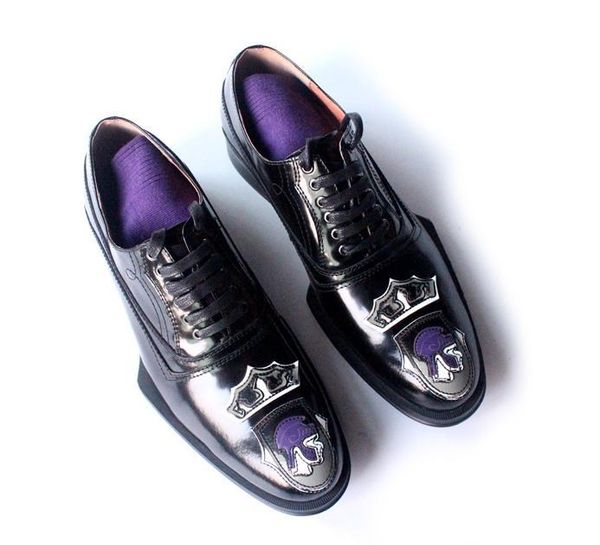 

geometric sole classic embroidered chapter low help european and american gentleman lace-up leather handmade leather shoes men, Black