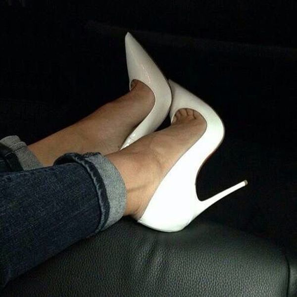

women pumps high heels shoes 10cm white shoes for wedding lacquer stiletto heels high heeled shoes for prom party heel big size 1007, Black;white