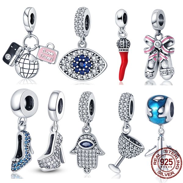 

925 sterling silver blue elegant white zircon high heels charm fit original 3mm bracelet&bangle making fashion diy jewelry, Bronze;silver