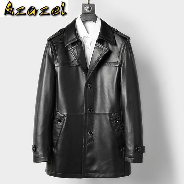 

men's leather & faux men's jacket spring autumn genuine jackets men 100% real sheepskin coat blazer slim veste cuir homme c-01-508, Black