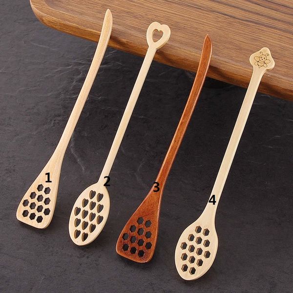 

long creative honeycomb wooden shape ladle spoons handle honey mixing stick kitchen coffee stirrer tableware