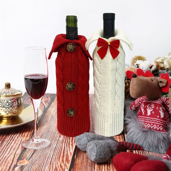 

hifud 2020 new bottle decoration accessory bottles family christmas wine christmas set knitted decoration scene layout home red wine bottle